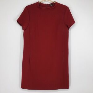 Theory Jasneah Admiral Crepe Shift Mini Dress in Maroon Brick Red Size 12 D3